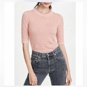 Veronica Beard Linen Dean Blush Pink Ribbed Stretch Pullover Half Sleeve Top XS
